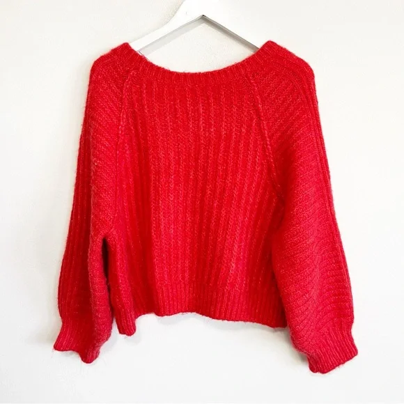BOGO! Free People Carter Soft Chunky Knit Pullover Red Size Medium - Picture 9 of 10
